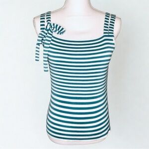 Ann Taylor LOFT Green White Stripe Tank Top Women MP 100% Cotton